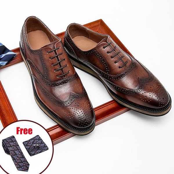 

Phenkang Men Genuine Wingtip Leather Platform Oxford Shoes Pointed Toe Lace-Up Oxfords Dress Brogues Wedding Shoes, Black