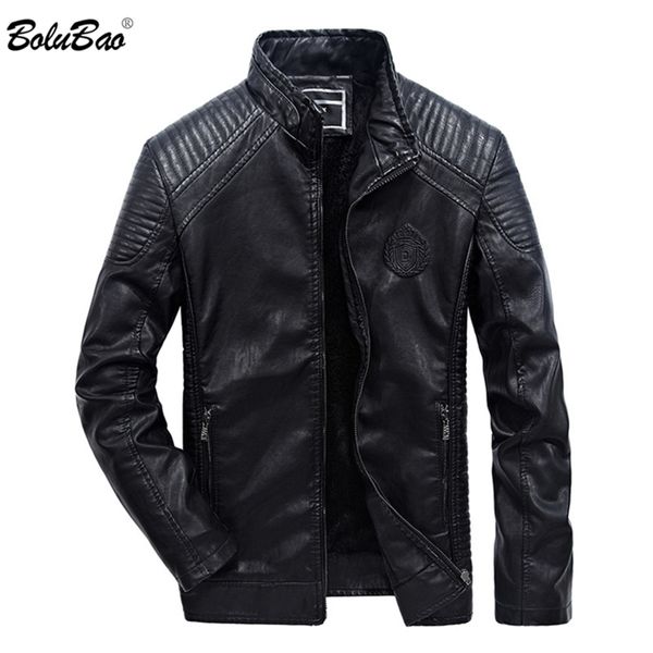 

bolubao brand jacket men winter motorcycle men's leather coats male bomber jackets outerwear 201215, Black