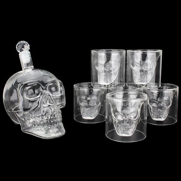 

7pcs skull mug funny wine cup transparent tableware crystal decanter with head sglasses mugs for whiskey q1222