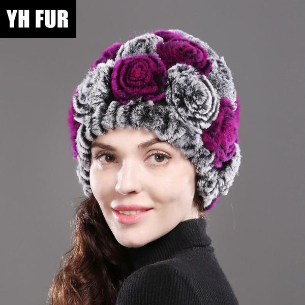 

beanie/skull caps handmade knitted flowers real 100% natural rex fur hats winter warm women knit floral beanies hat, Blue;gray