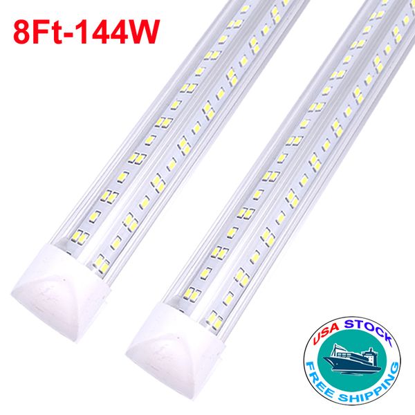 

led shop light fixture 8ft, integrated tubes , 100w 10000lm parallel double row, cold white 6500k hight output clear cover v shaped bulbs in