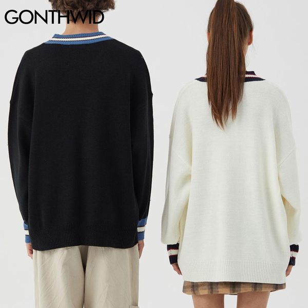 

gonthwid медведь лоскутная полосатый вязаные прыгуны свитера streetwear hip hop harajuku повседневный пуловер трикотаж мужская мода топы bby, White;black