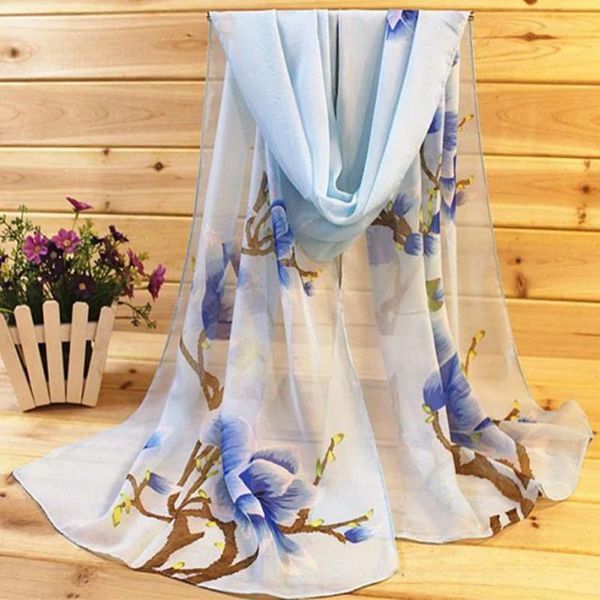 

scarves floral prints scarfes lady women shawl chiffon scarf elegant femme silk autumn echarpe hiver, Blue;gray
