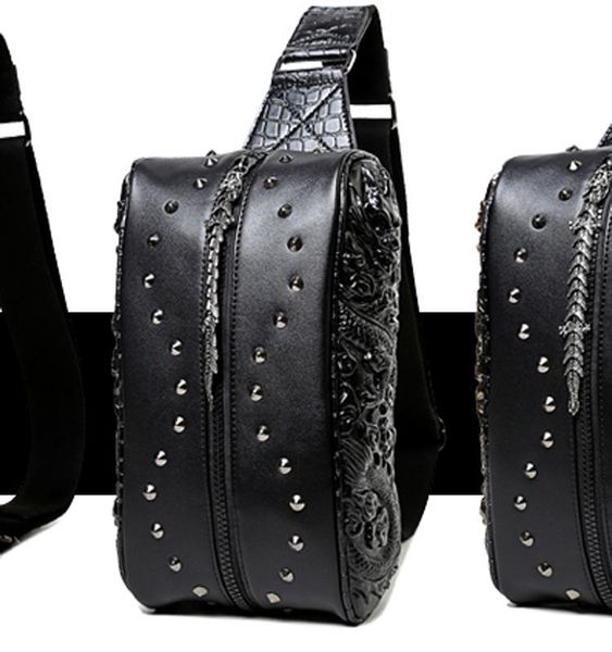 Punk Gothic Messenger Brust Herren Relief dreidimensionale Drachen Taille Tasche multifunktionale Bauchtasche Fanny Pack Sling Bag Herren Designer Schulter Cross Body Beutel