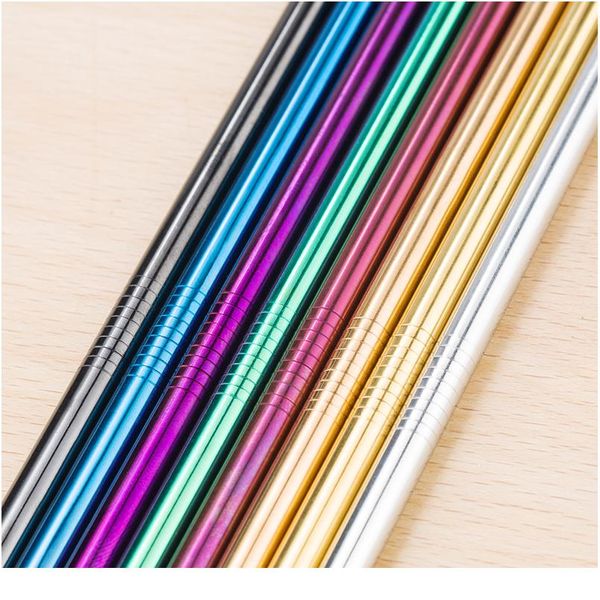 

colorful 304 stainless steel straws reusable straight bent metal drinking straw with cleaner brush set party bar a jllvml