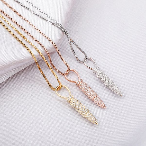 

hip necklaces fashion women silver necklaces luxury bling 925 zircon bullet exquisite gold rhodium plated 18k style pendant hop