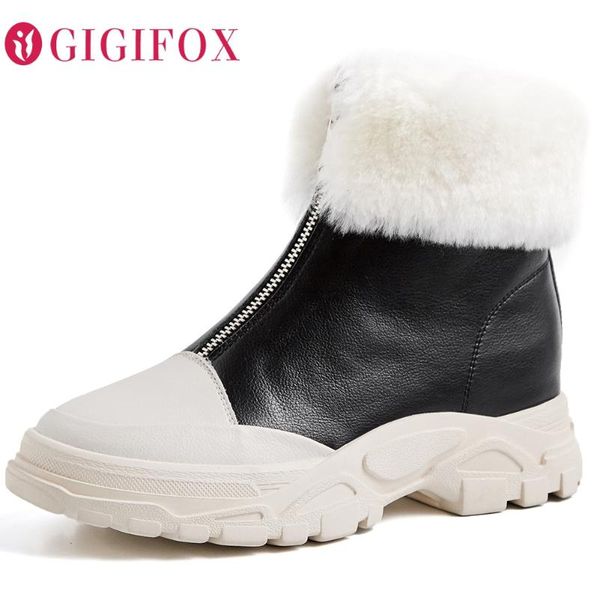 

fashion dropship genuine leather cosy chunky heels winter shoes ankle boots zipper add warm fur winter snow boots, Black