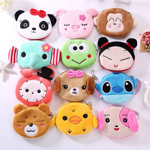 

soft plush panda dog rabbit monkey cartoon women coin purse mini cute oval zipper girl coin wallet usb cable headset bag, Red;black