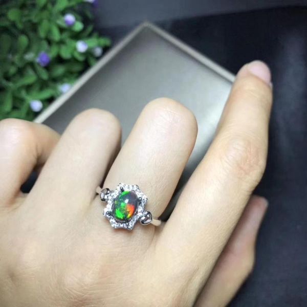 

2020 новый стиль мигания натурального черное опал кольца для женщин ювелирных изделий натуральной черной опала реальной 925 серебр штрафа фе, Golden;silver