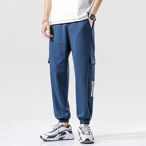 

men's multi-pocket casual pants 2020 breathable quick-drying fitness jogging pants hip-hop solid color stripes sweatpants male1, Black
