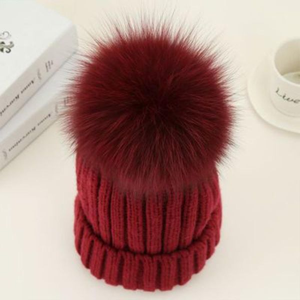 

mink and fur pom poms winter hat for women girl 's knitted beanies cap real ball brand thick female1