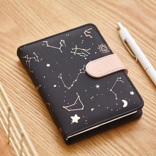 

2021 notebook agenda plan starry sky pattern a6 small diary simple and daily and monthly plan leather agenda hand account diary, Purple;pink