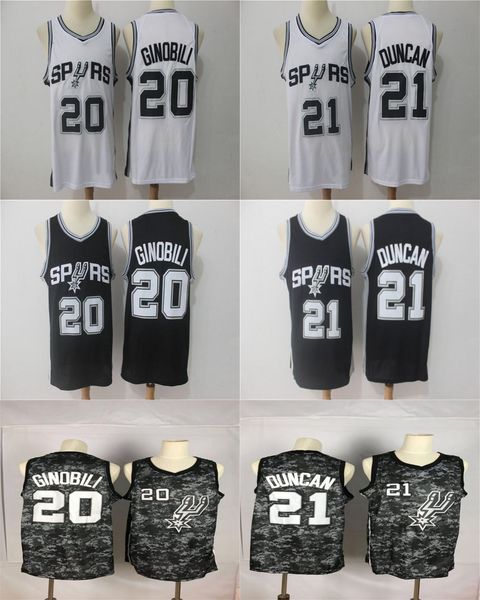 

ncaa manu 20 ginobili jersey mens 21 дункан ретро колледж баскетбол майки сшитые высококачественные белый черный джерси, Black