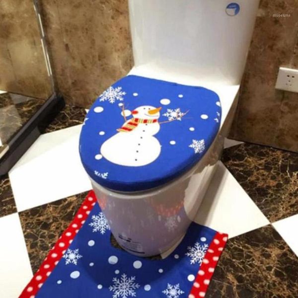 

bath mats wholesale-2021 christmas toilet set single snowman lid printed bathroom cover santa claus decoracao home decoration accessories1