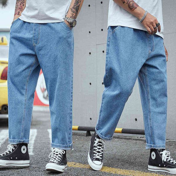 

oversize straight jeans men casual loose denim trousers high street hip hop baggy pants solid man big size 28-48, Blue