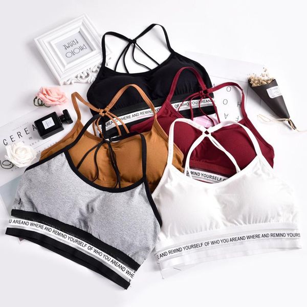 

seamless sport bra letter sport bra push up underwear beauty back crop brassiere femme parachute bh, White;black