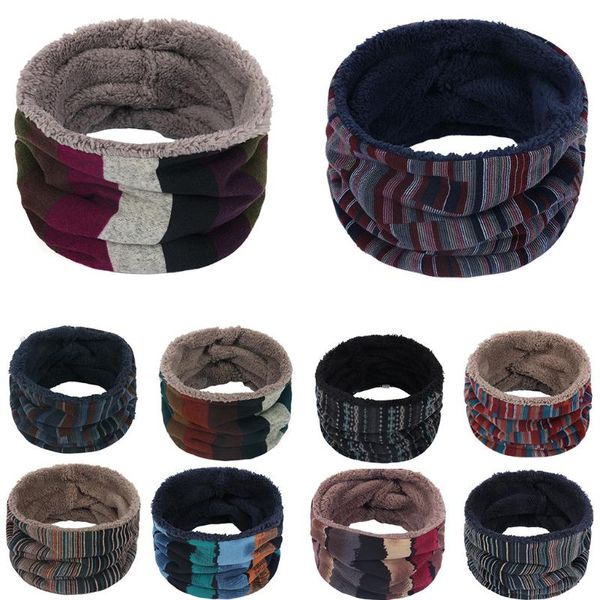 

scarves 25# folk-custom stripe neck warmer fleece knitted shawl cowl snood scarf poncho winter scarfs hijab, Blue;gray
