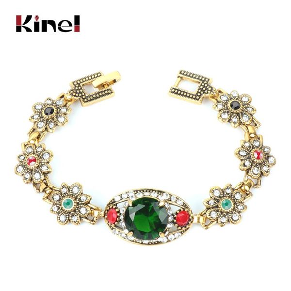 

link, chain kinel luxury green stone turkish bracelets for women antique gold color crystal flower boho vintage wedding jewelry 2021, Black