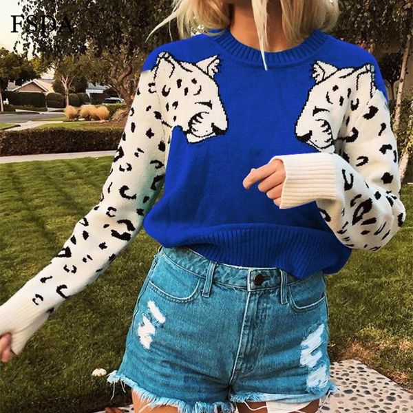 

fsda leopard parted женщины свитер вязаный осень зимний пуловер повседневная свободная выречка черный зеленый серый женский джемпер jllmrq b, White;black