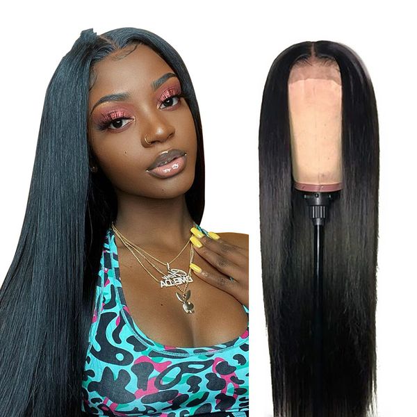 

malaysian straight wigs for women 180% density 4x4 lace closure wig straight lace front human hair wigs, Black;brown