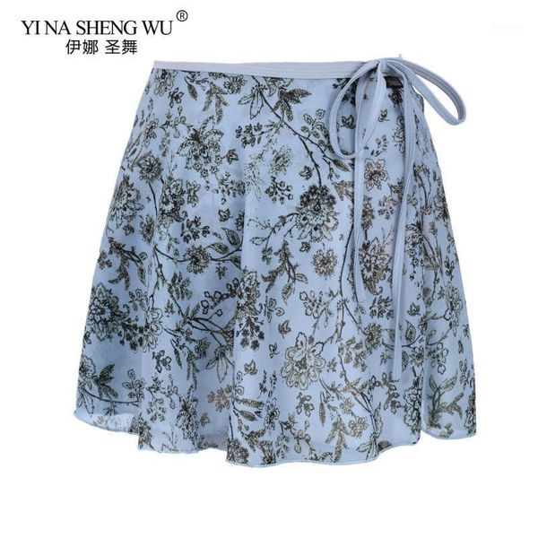 

women ballet dance short skirt chiffon soft flower practice small skirt floral print ballet dancing dress1, Black;red