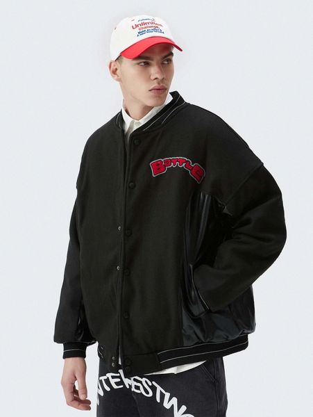 

men letter patched bomber jacket y7hg#, Black;brown