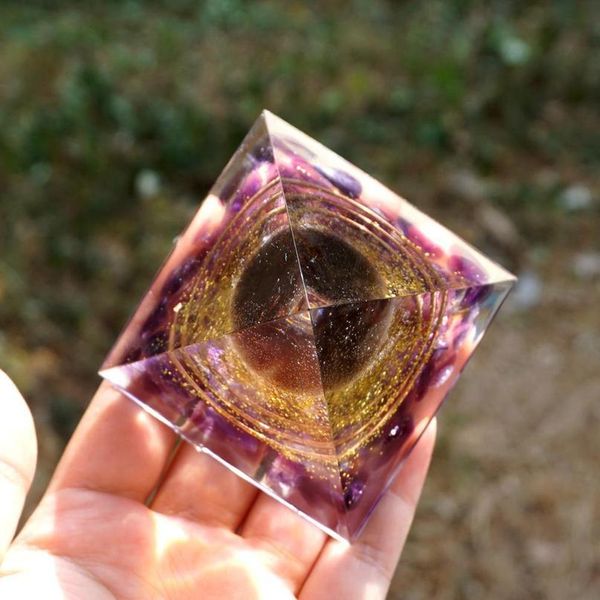 

handmade orgonite pyramid 60mm smoky crystal sphere with amethyst reiki energy healing meditation orgone handmade qyldkp, Black