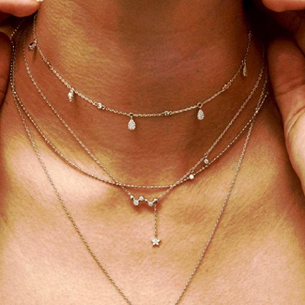 

new fashion 925 sterling silver cute star with round cz stone y shape long link chain pendant necklaces for women fine jewelry