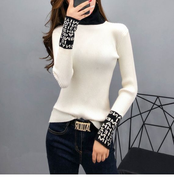 

20ss new winter sweater for womens pullover for women cute jumpers ladies sweater dresses turtleneck letter printing sweaters size s-xl, White;black