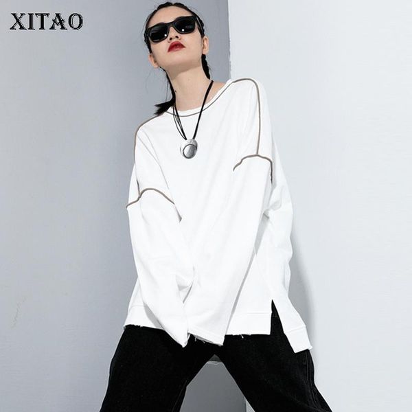 

xitao patchwork sweatshirt women loose fashion simple casual all match 2020 new autumn full sleeve pullover goddess zp31271, Black