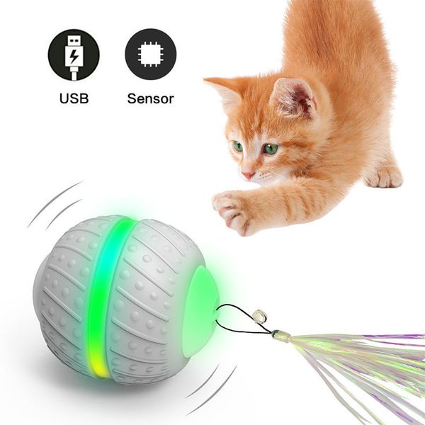 Giocattolo elettrico magico della palla del gatto che rotola automaticamente che rimbalza la luce principale interattiva interattiva che prende in giro i giocattoli della campana del gatto USB ricaricabile LJ201125