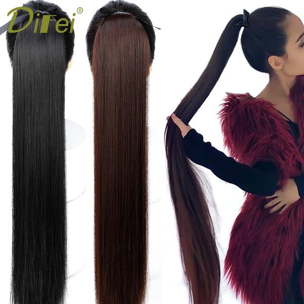 

difei 5 размер длинный прямой шнурок синтетический хвост черный / коричневый термостойкость волосы клип в наращивание волос f bbyxsr