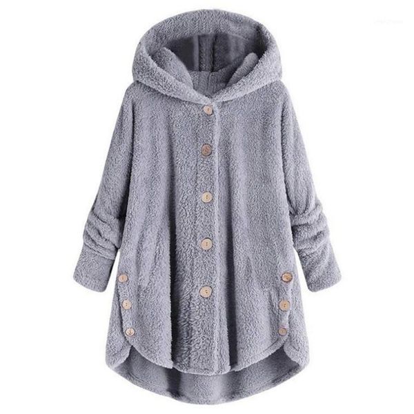 

casual warm jacket oversized 5xl sherpa fleece irregular thick coat casual loose single-breasted jacket ladies street warm coat1, Black
