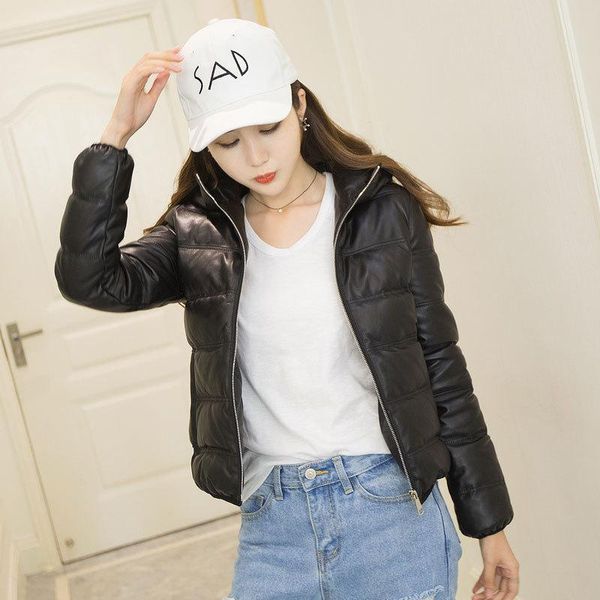 

women's leather & faux manufacturers selling to 18 years in the hooded down jacket leisure warm sheepskin coat, Black