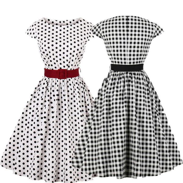 

splicing 2019 swing women's big wave point skirt hepburn dress s-4x, Black;gray