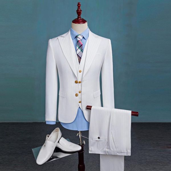 

jacket+vest+pants+2colour)stripes men slim fit suits en's wedding suits with pants business mens formal wear men's casual, White;black