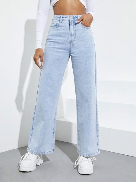 

high waist straight leg jeans h2oh#, Blue