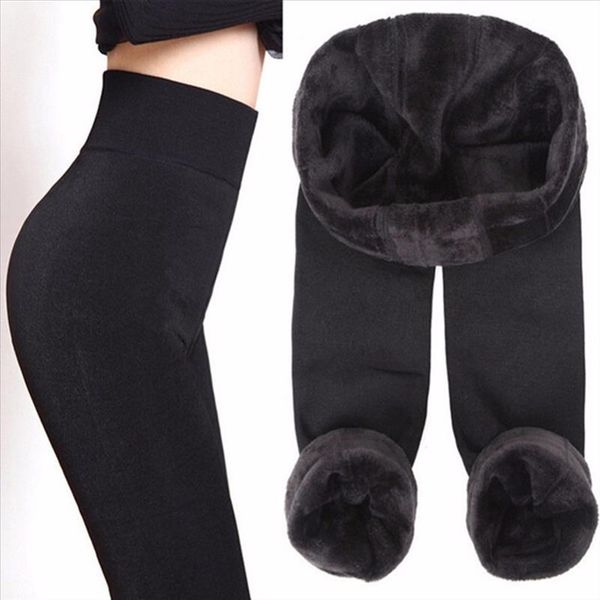 

athvotar s  8 colors winter leggings womens warm leggings high waist thick velvet legging solid all match women, Black