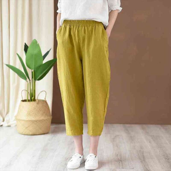 

harem pants casual loose elastic waist solid color ankle-length pants summer clothes cotton linen women, Black;white