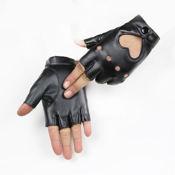 

five fingers gloves women semi-finger hip-hop punk artificial leather driving biker fingerless mittens heart cutout dance motorcycle, Blue;gray