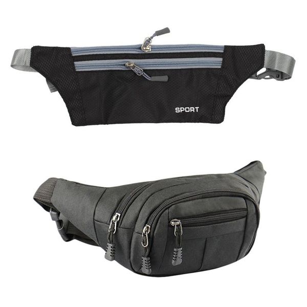 

2pcs running bum bag hiking sport fanny pack waist belt zip pouch black - 19 x 16 x 16cm & 34cm 12cm