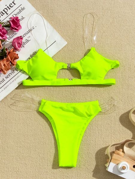 

neon lime cut-out bikini swimsuit c7bb#, White;black