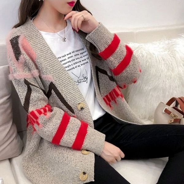 

women's cardigan autumn new korean style loose lazy style spring and autumn student versatile coat coat sweatersweater sweater fashion, White;black