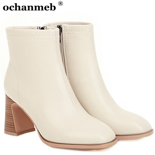 

новый 2021 осень зима ботильоны женщины толстый высокие каблуки молния короткие сапоги обувь женщина lady woden каблука пинетки самый большо, Black