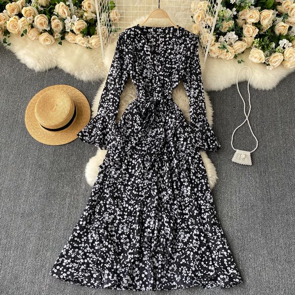 

2021 new singiny feminine boho floral maxi extension neck the line dressed chic autumn irregular summer long dress lsss, Black;gray