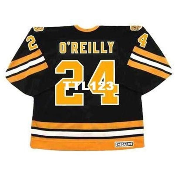

421s #24 terry o'reilly boston bruins 1984 ccm vintage retro away hockey jersey or custom any name or number retro jersey, Black
