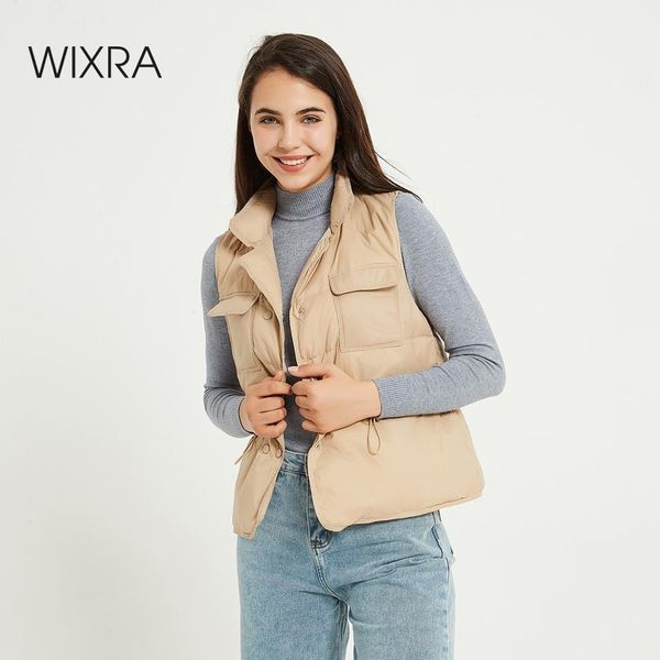 

wixra womens sleeveless vest winter warm down cotton lace-up jacket female vests mandarin collar sleeveless waistcoat autumn 201019, Black