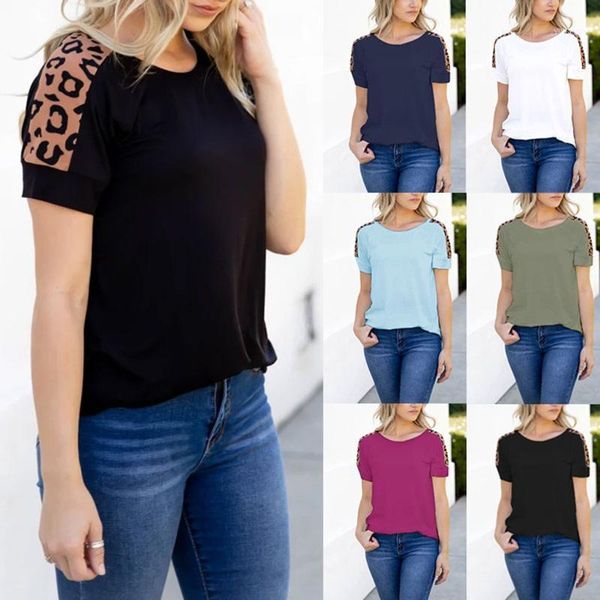 

vintage plus size blouse women casual leopard print shirt splice short sleeve blouse loose blusa feminina ropa mujer1, White