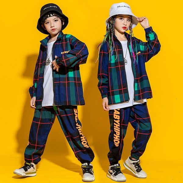 

kid hip hop clothing checkered oversized jacket shirt streetwear jogger pants for girls boys jazz dance costume clothes set, Gray