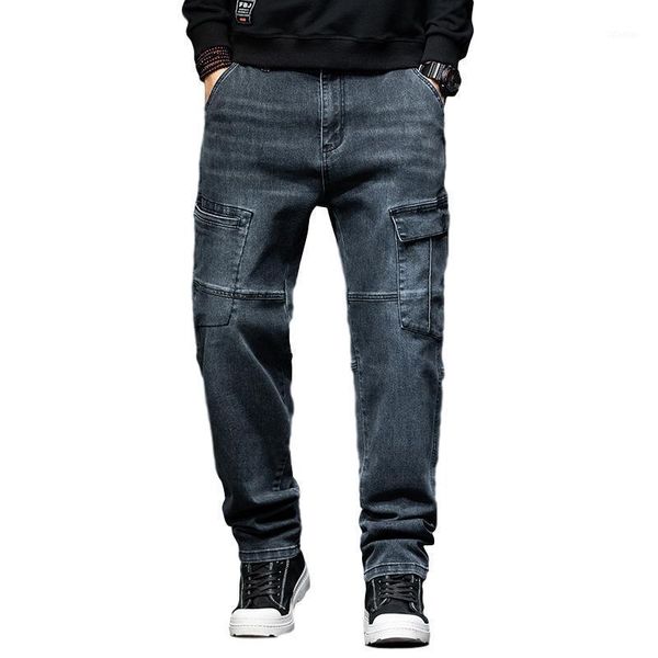 

men's jeans idopy men`s cargo fashion multi pockets work blue loose fit denim pants for male plus size1